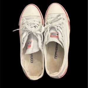 Converse All Stars Low Top White Canvas Sneakers with Red Trim